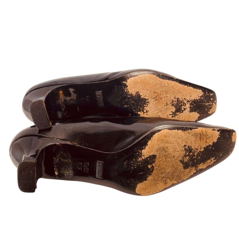 BALLY Vintage Women’s Patent Leather Uberta-05 Heels Square Toe In Black Size 8 - Picture 7 of 12